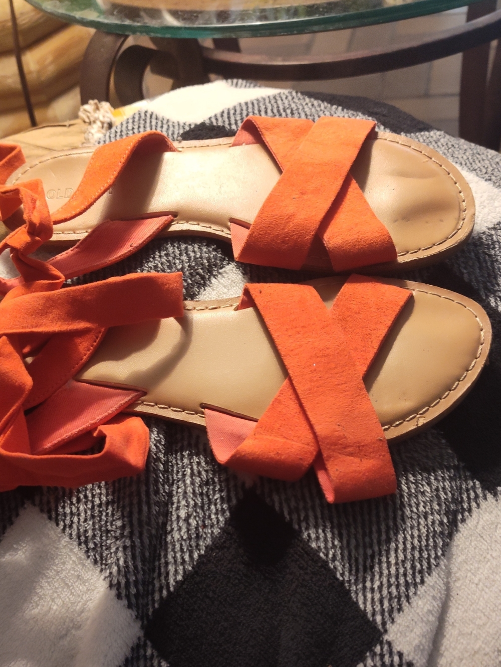 Old Navy Orange Suede Cross-Strap Tie Sandals